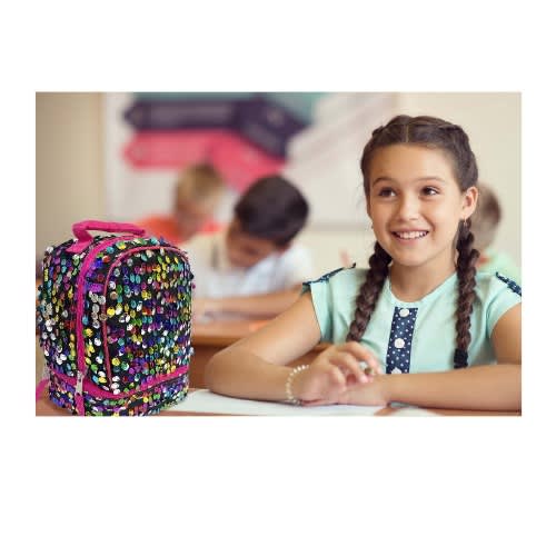 Kids Rainbow Sequin Dual Compartment Insulated School Drop Bottom Lunch Box - Bag