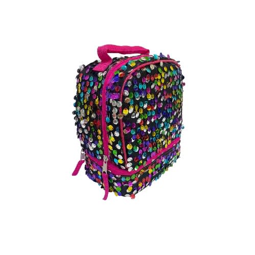 Kids Rainbow Sequin Dual Compartment Insulated School Drop Bottom Lunch Box - Bag