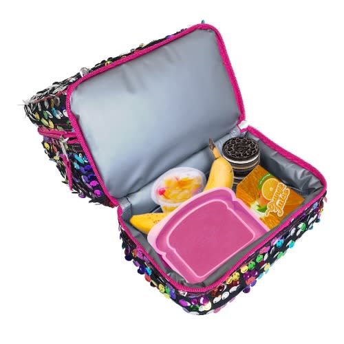 Kids Rainbow Sequin Dual Compartment Insulated School Drop Bottom Lunch Box - Bag