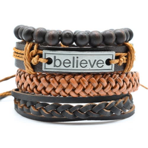 Believe Vintage Men's Multilayer Braided Leather Bracelet -4Pcs