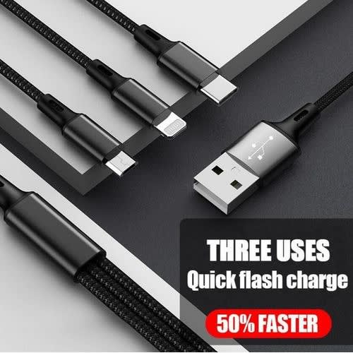3 In 1 - 3a Fast Charging - Usb Data Cable - Android, iPhone And Type-c