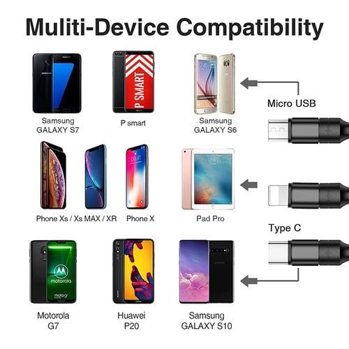 3 In 1 - 3a Fast Charging - Usb Data Cable - Android, iPhone And Type-c