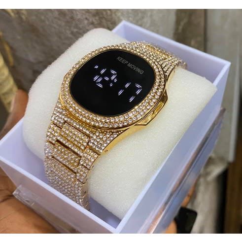 Iced Stones Men's Gold Wrist Watch