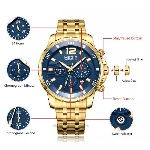 Men's Stainless Steel Quartz Chronograph Watch - Gold