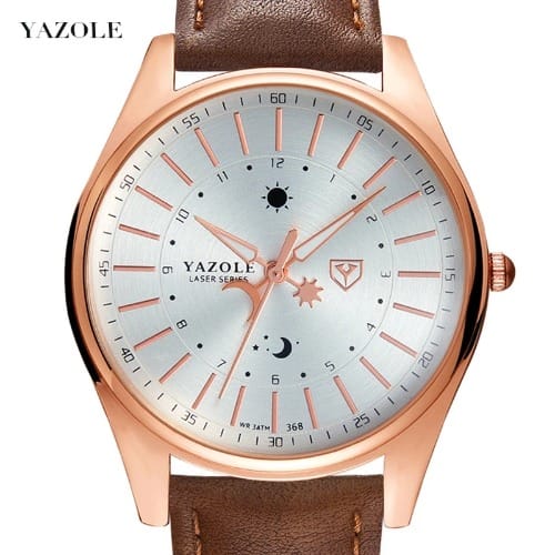 Men Leather Waterproof Wristwatch - Brown