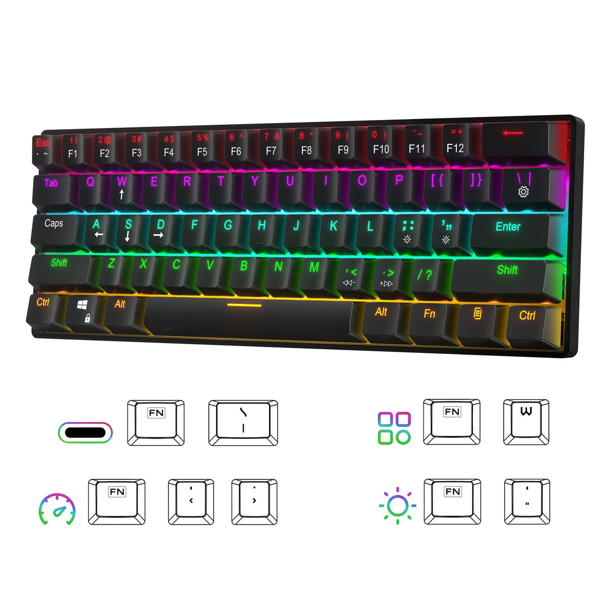 Ck61 61 Key Mechanical Keyboard Usb Wired Led Backlit Axis