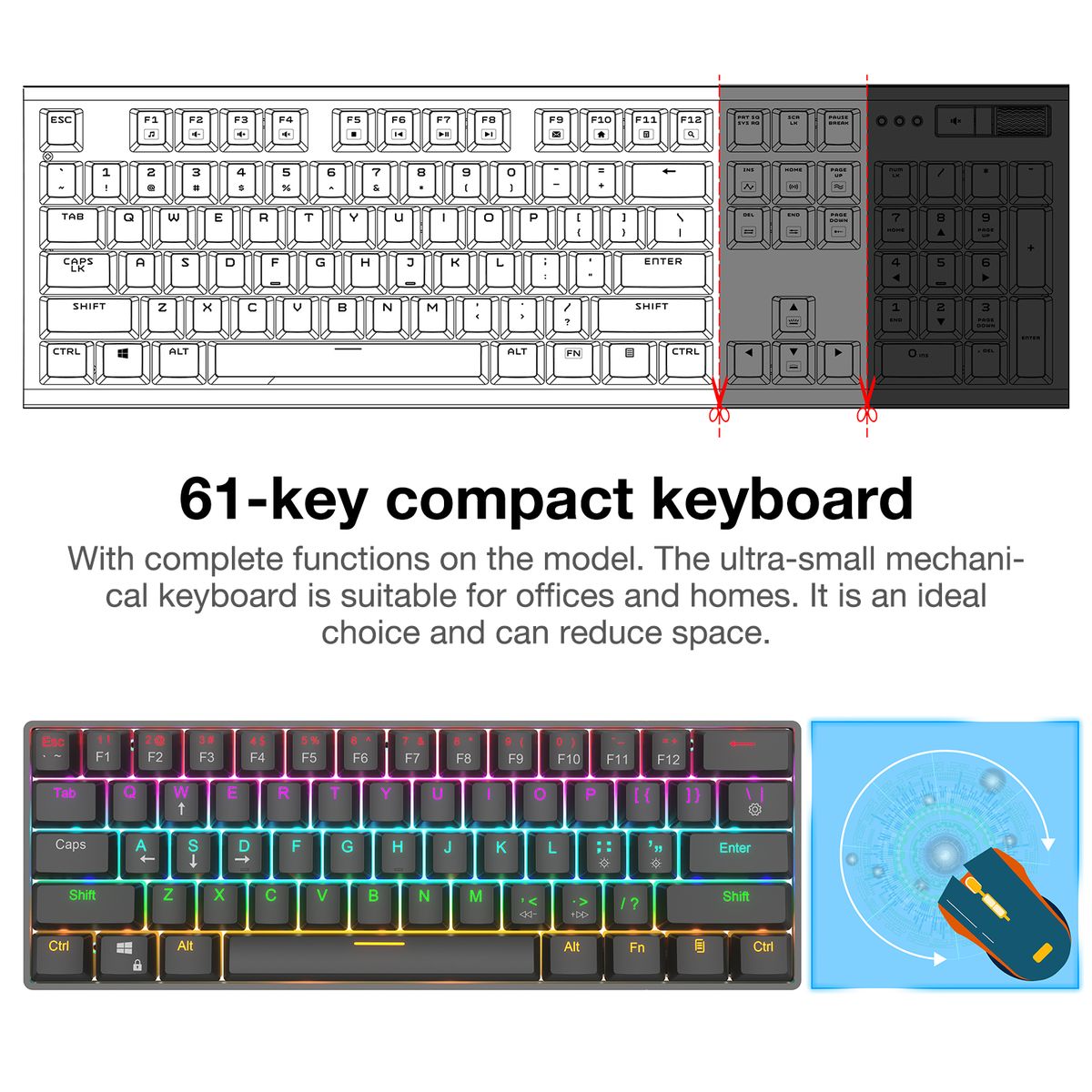 Ck61 61 Key Mechanical Keyboard Usb Wired Led Backlit Axis