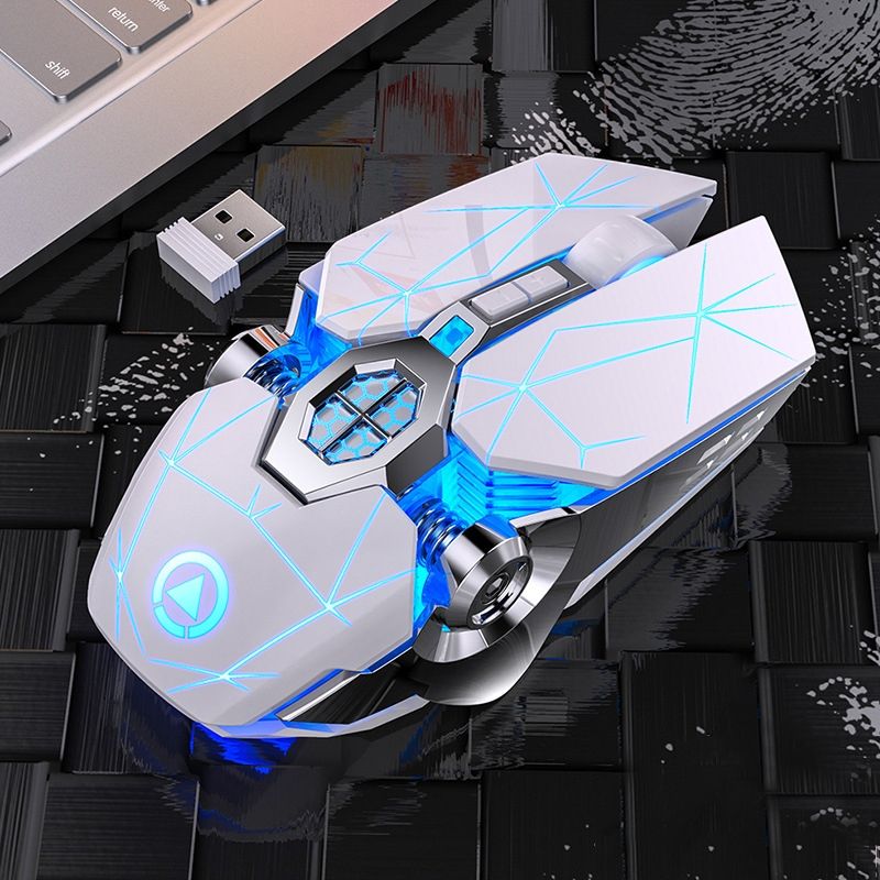 YINDIAO A7 3-modes Adjustable 7-keys Rechargeable RGB Light Wireless Silent Gaming Mouse (White)