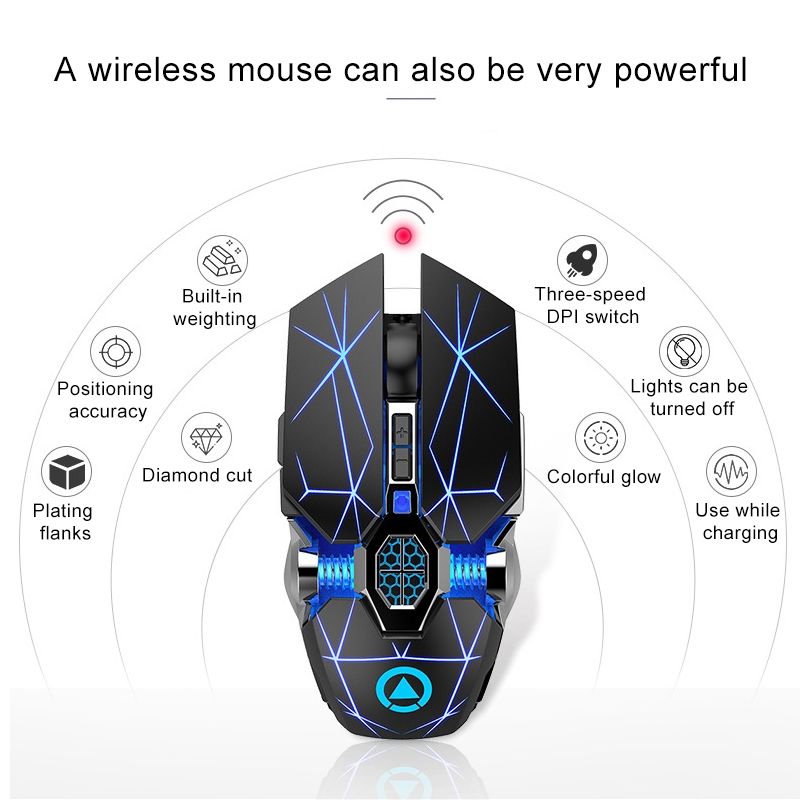 YINDIAO A7 3-modes Adjustable 7-keys Rechargeable RGB Light Wireless Silent Gaming Mouse (White)