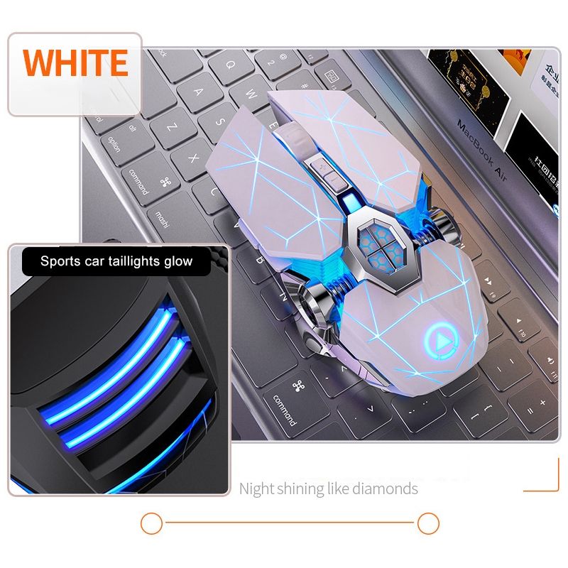 YINDIAO A7 3-modes Adjustable 7-keys Rechargeable RGB Light Wireless Silent Gaming Mouse (White)