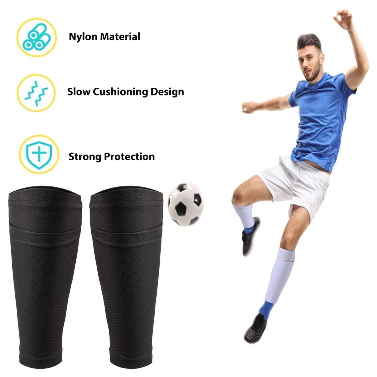 2Pairs Soccer Shin Guard Socks Breathable Soccer Shin Guard Sleeves Shin Pads Holder for Kicking Ball Running Cycling L