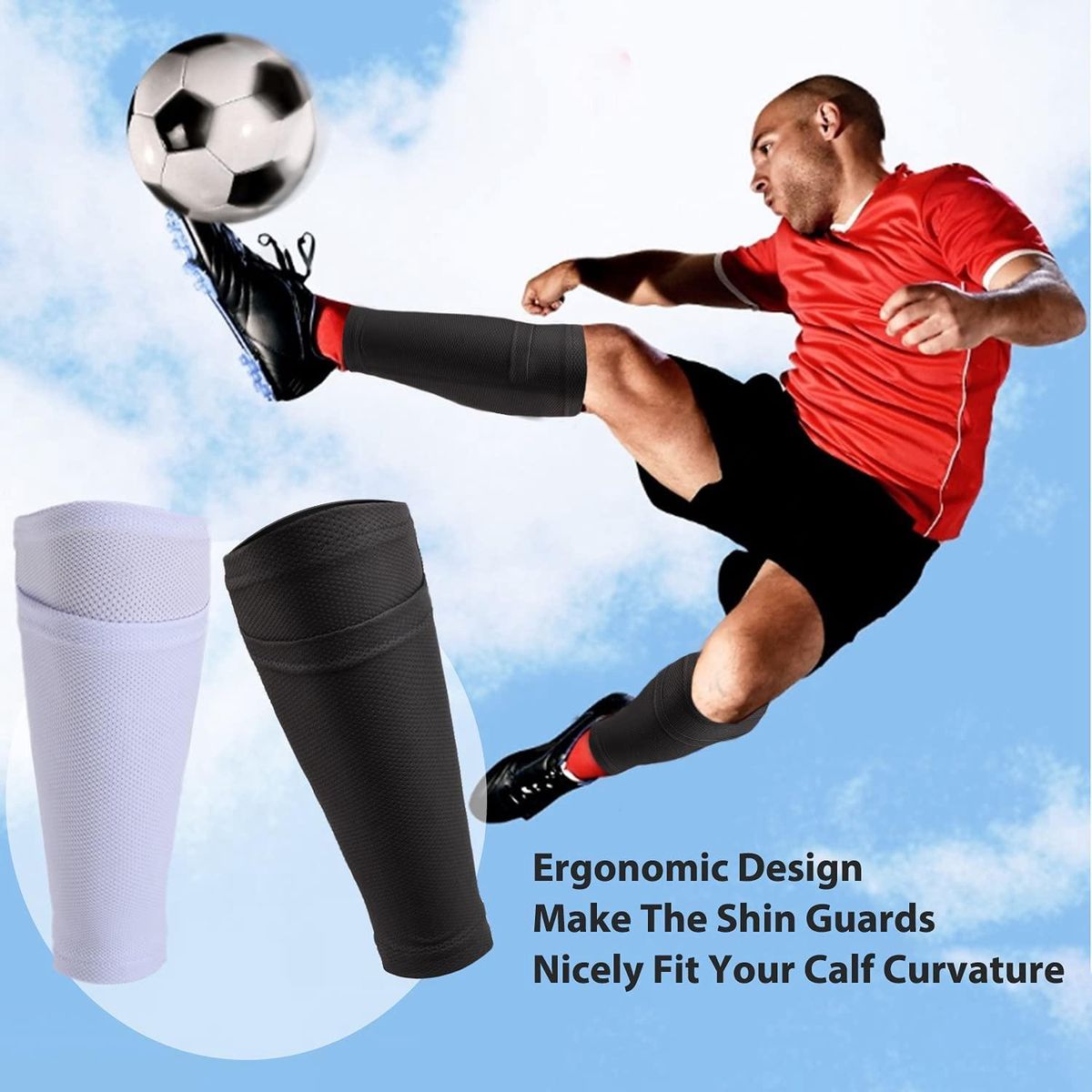 2Pairs Soccer Shin Guard Socks Breathable Soccer Shin Guard Sleeves Shin Pads Holder for Kicking Ball Running Cycling L