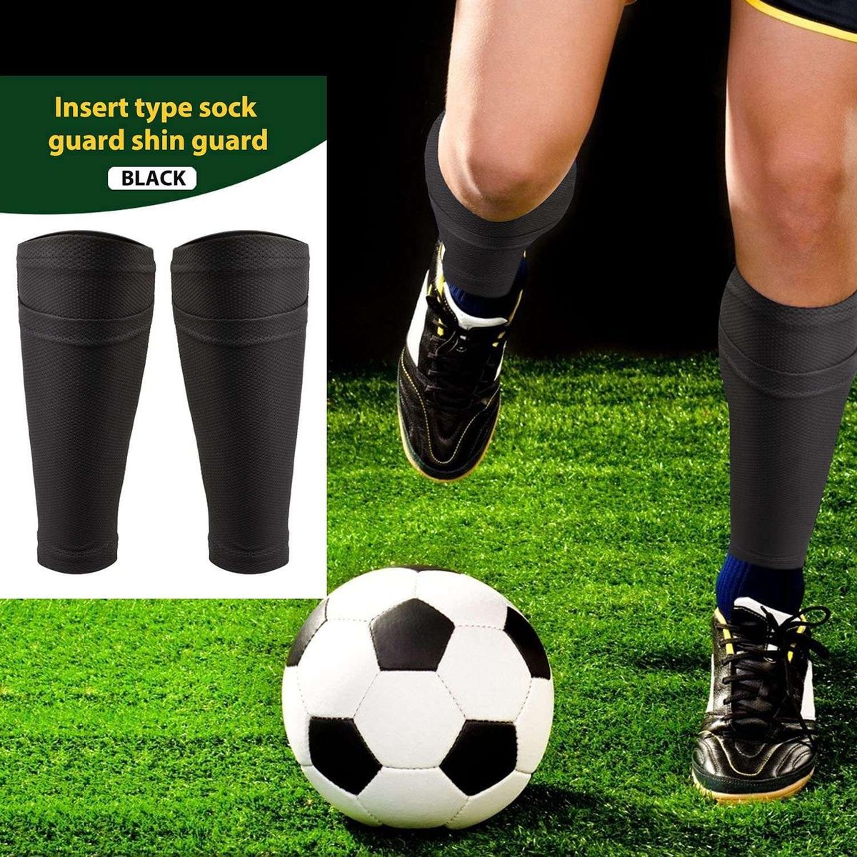 2Pairs Soccer Shin Guard Socks Breathable Soccer Shin Guard Sleeves Shin Pads Holder for Kicking Ball Running Cycling L
