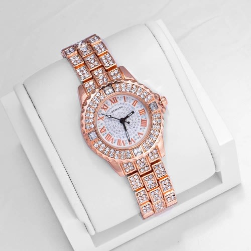 Women's Studded Stainless Steel Bracelet Wrist Watch- Rose Gold