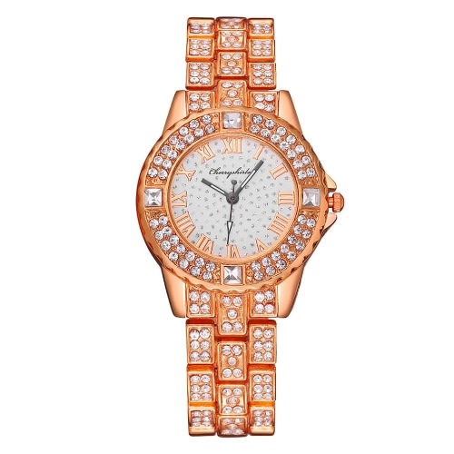 Women's Studded Stainless Steel Bracelet Wrist Watch- Rose Gold