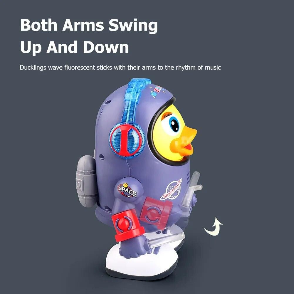 Electric Dancing Space Duck Smooth with Music Light Noisy Duck Toys Battery Powered Glowing Duck Doll for Children Birthday Gift