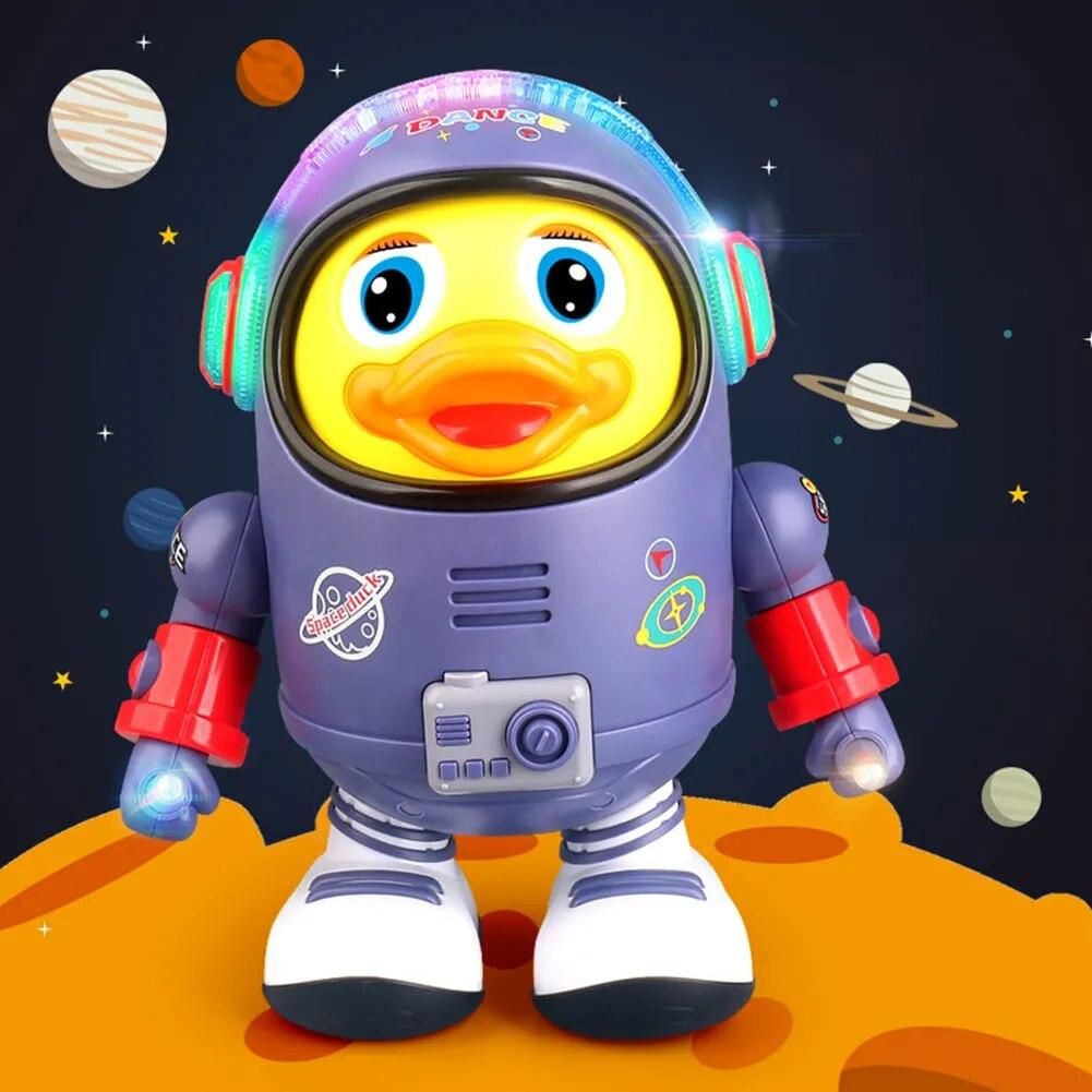 Electric Dancing Space Duck Smooth with Music Light Noisy Duck Toys Battery Powered Glowing Duck Doll for Children Birthday Gift
