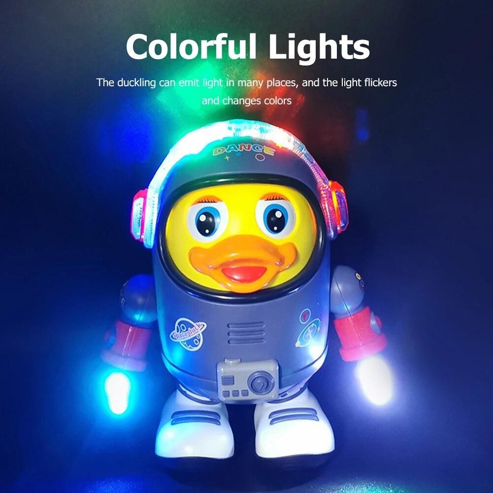 Electric Dancing Space Duck Smooth with Music Light Noisy Duck Toys Battery Powered Glowing Duck Doll for Children Birthday Gift