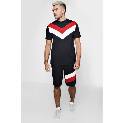 Men's T-Shirt & Shorts - Black, Red & White