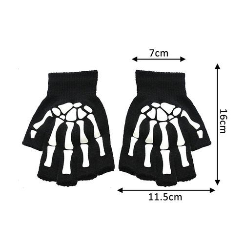 Halloween Supplies Luminous Gloves For Winter Hand Warmer Non Slip Horror Hand Bone Skull Grimace Mitten Unisex Keep Warm Gloves(#Bone Half Finger)