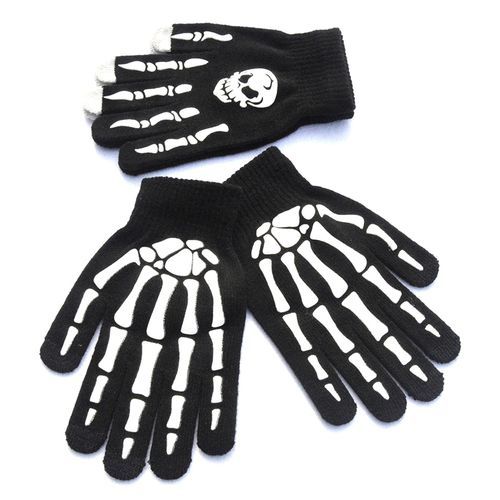 Halloween Supplies Luminous Gloves For Winter Hand Warmer Non Slip Horror Hand Bone Skull Grimace Mitten Unisex Keep Warm Gloves(#Bone Half Finger)