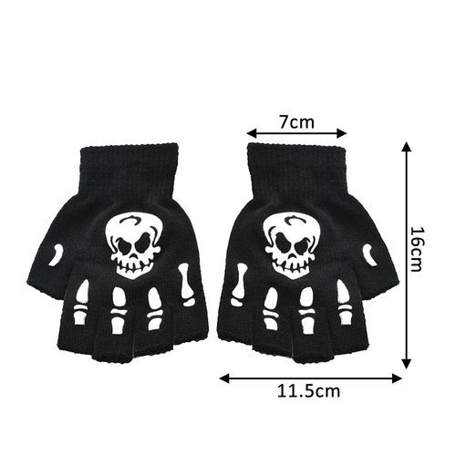 Halloween Supplies Luminous Gloves For Winter Hand Warmer Non Slip Horror Hand Bone Skull Grimace Mitten Unisex Keep Warm Gloves(#Bone Half Finger)