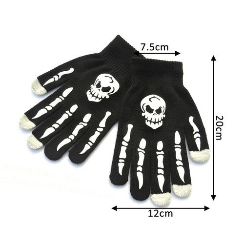 Halloween Supplies Luminous Gloves For Winter Hand Warmer Non Slip Horror Hand Bone Skull Grimace Mitten Unisex Keep Warm Gloves(#Bone Half Finger)
