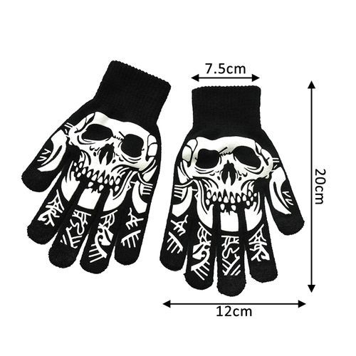 Halloween Supplies Luminous Gloves For Winter Hand Warmer Non Slip Horror Hand Bone Skull Grimace Mitten Unisex Keep Warm Gloves(#Bone Half Finger)