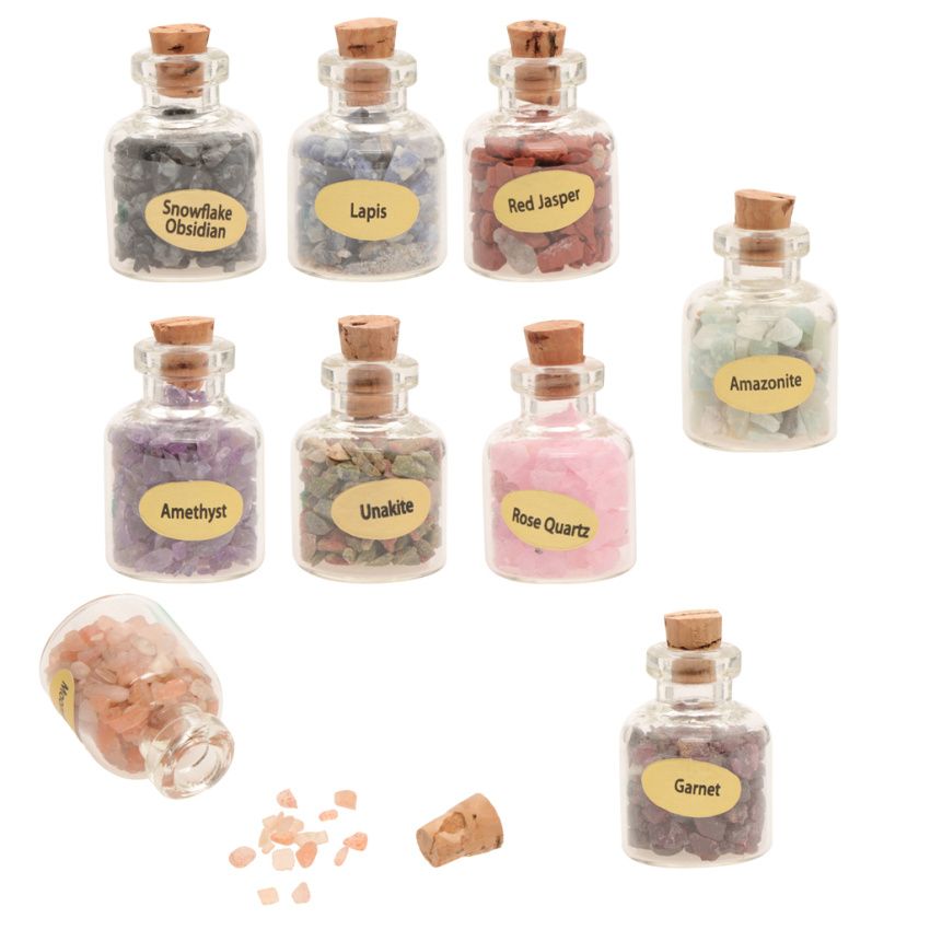 9PCS Mini Gemstone Bottles  Crystal Tumbled Stone Gemstone Decor