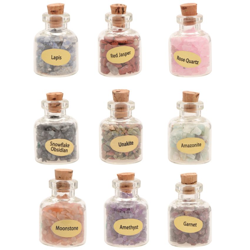 9PCS Mini Gemstone Bottles  Crystal Tumbled Stone Gemstone Decor
