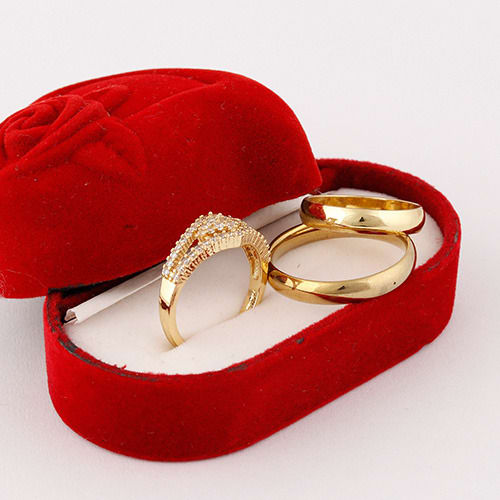 Emily Gold Plated Diamond Stone Bridal Wedding Ring Set Q7