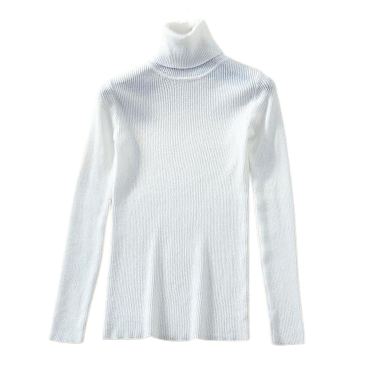 WOMENS LADIES HIGH ROLL NECK KNITTED RIBBED JUMPER SWEATER TOP White