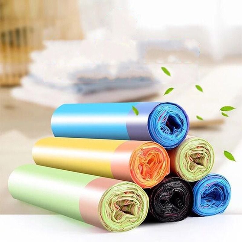 15pcs/roll Biodegradable Garbage Bag Storage Plastic Trash Bags Kitchen Garbage Box Household Disposable PE Drawstring Handles