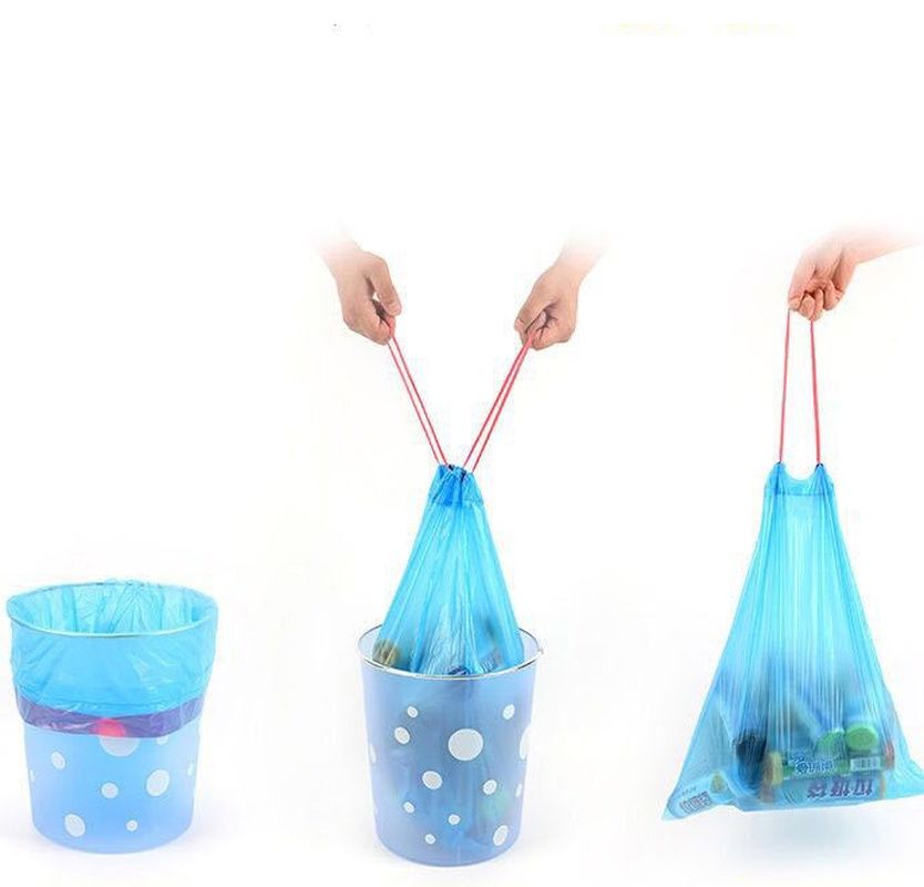 15pcs/roll Biodegradable Garbage Bag Storage Plastic Trash Bags Kitchen Garbage Box Household Disposable PE Drawstring Handles