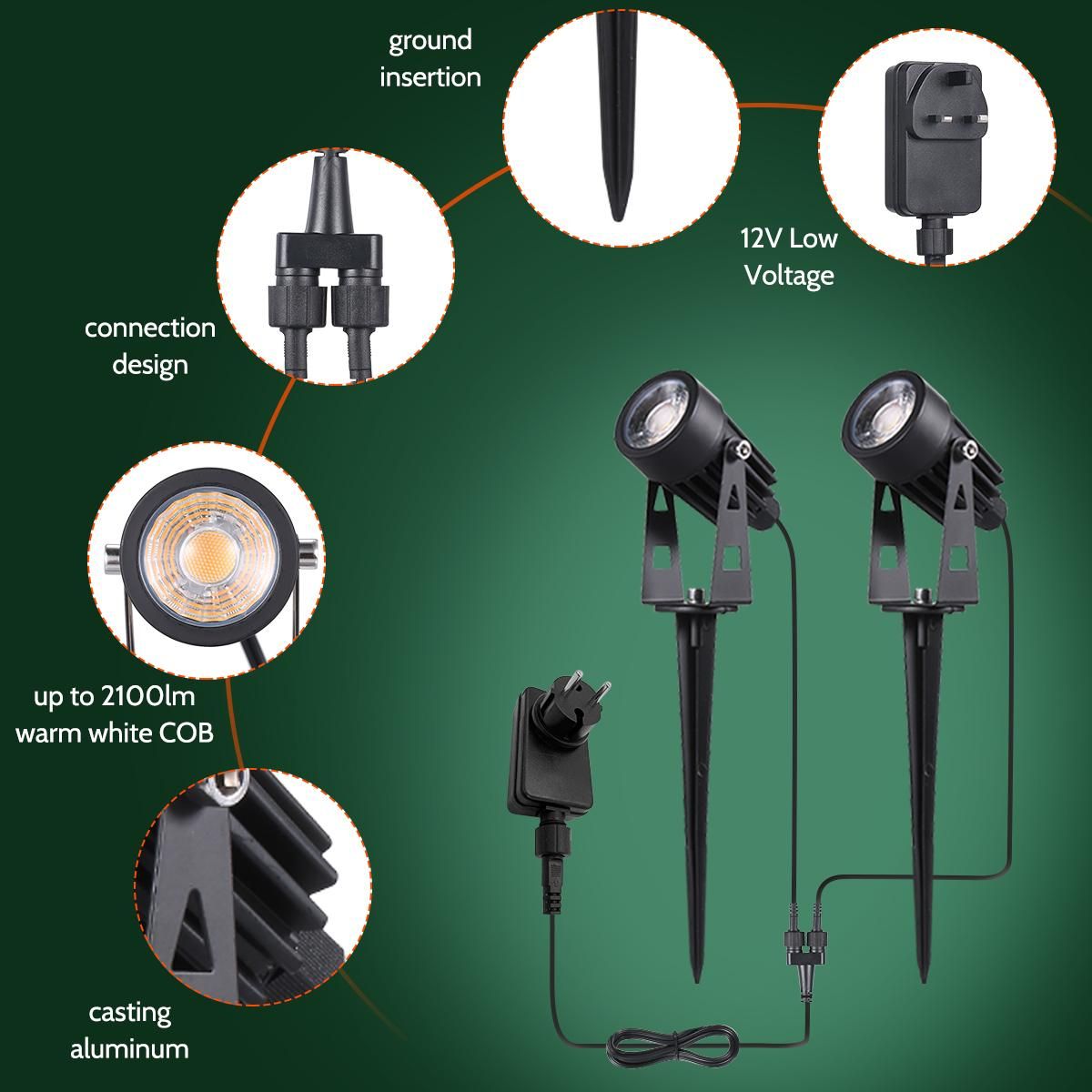 Tomshine 6-in-1 Garden Lights Low Voltage LED Landscape Lighting IP44 Water-resistant Outdoor Lamp Warm White for Walkway Trees Yard