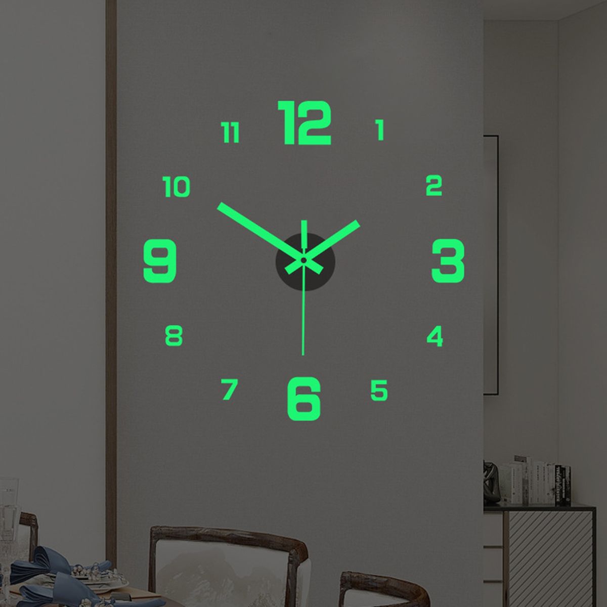 Clock Night Light 3D Real Big Wall Clock Green