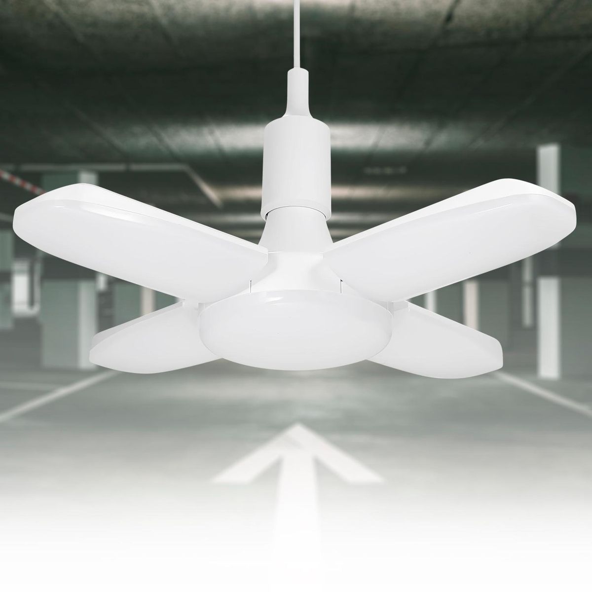 Tomshine LEDs Garage Light AC85-265V 60W Deformable Folding Ceiling Lights with 4 Adjustable Panels 6000-6500k Nature White Light for Garage Warehouse Workshop Basement Gym Kitchen