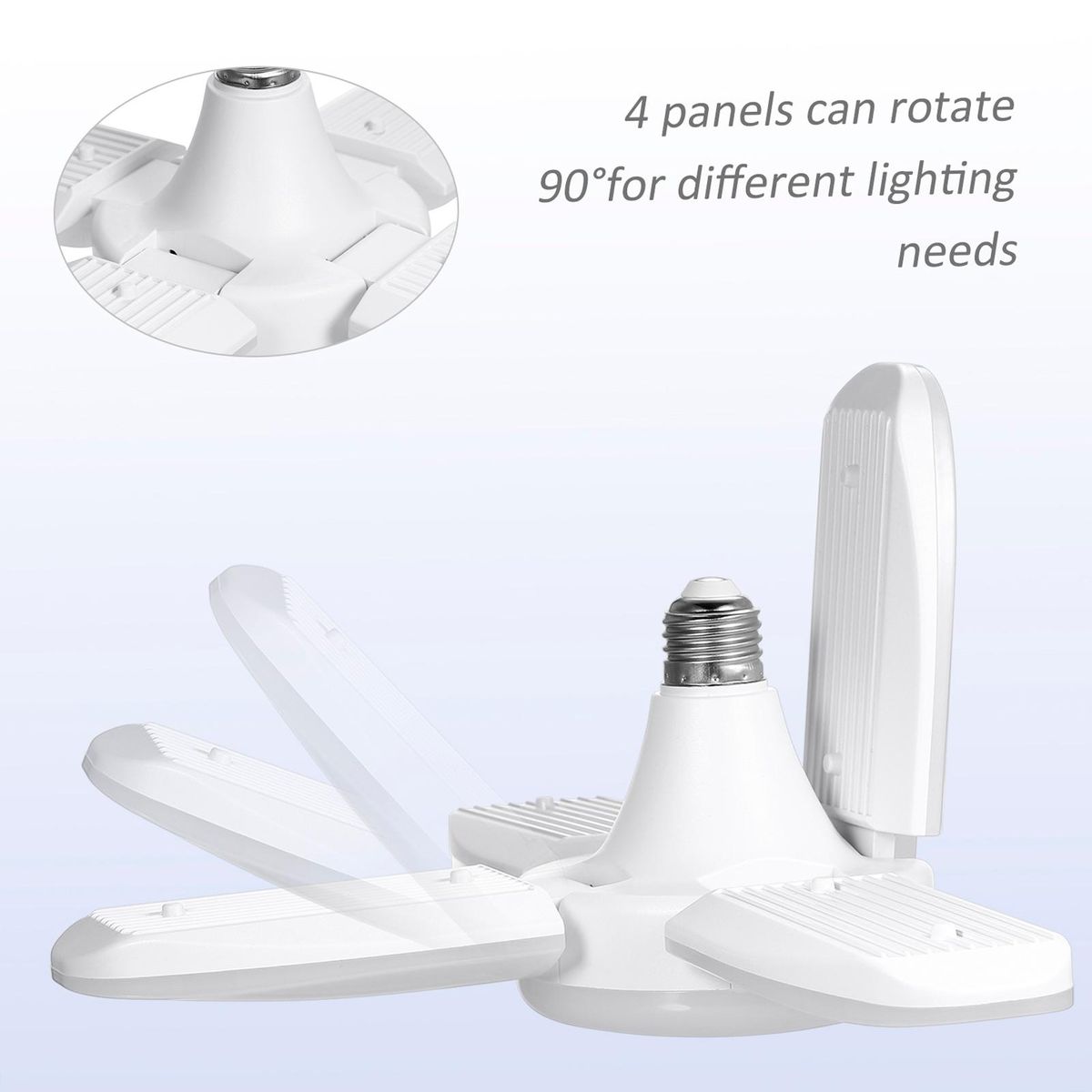 Tomshine LEDs Garage Light AC85-265V 60W Deformable Folding Ceiling Lights with 4 Adjustable Panels 6000-6500k Nature White Light for Garage Warehouse Workshop Basement Gym Kitchen