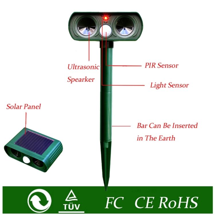 2 PCS RC-510 Ultrasonic Solar-powered Animal Repeller
