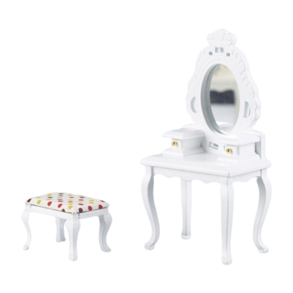 Chic Antique Dressing Mirror Table W/ Stool 12th Doll House White