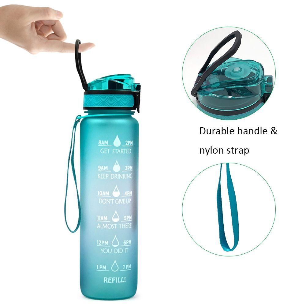 1PC 1L Sports Water Bottle With Time Marker BPA Free & Leak Proof