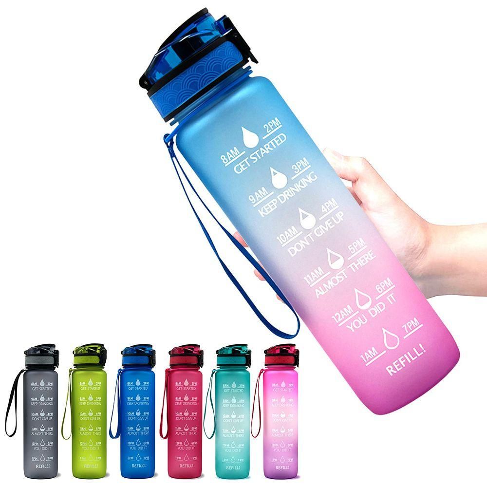 1PC 1L Sports Water Bottle With Time Marker BPA Free & Leak Proof