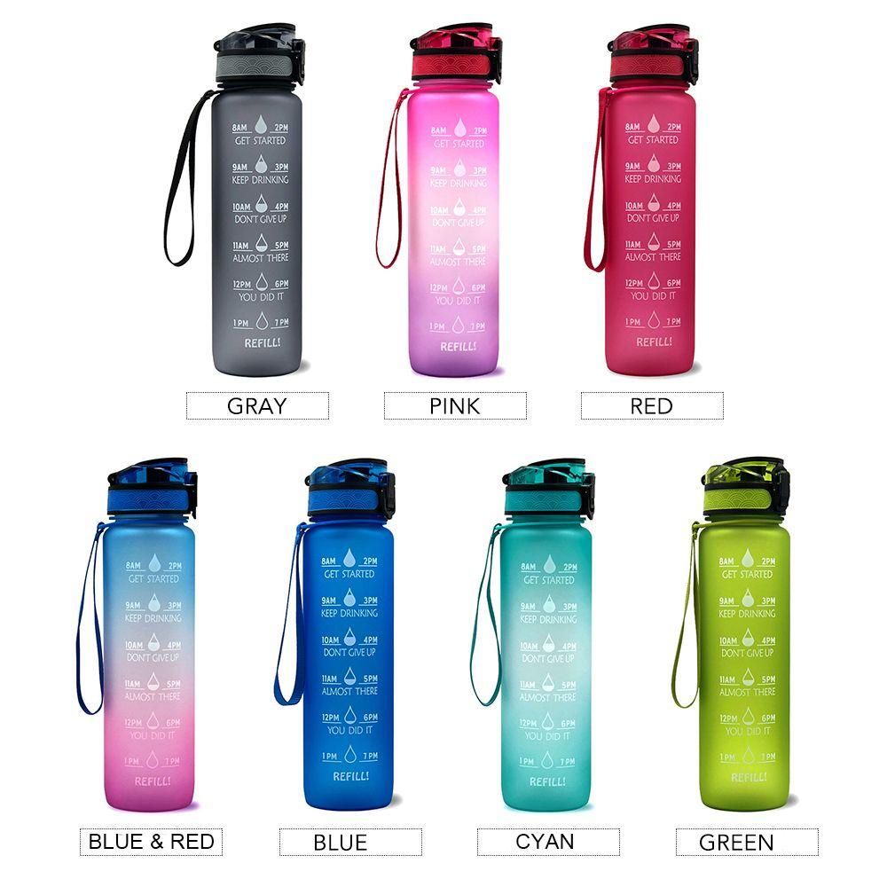 1PC 1L Sports Water Bottle With Time Marker BPA Free & Leak Proof