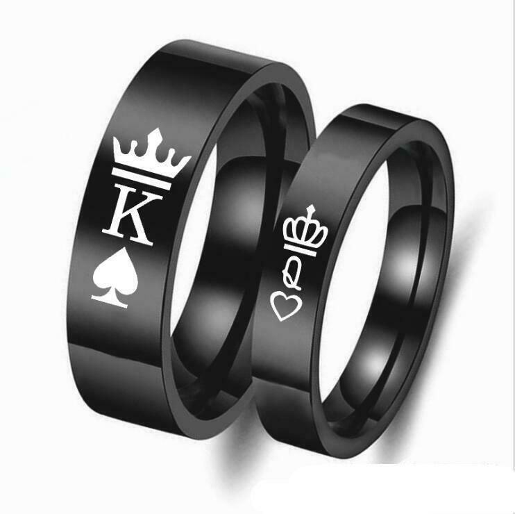 4/8mm Black King Queen Stainless Steel Couple Rings Crown Gift