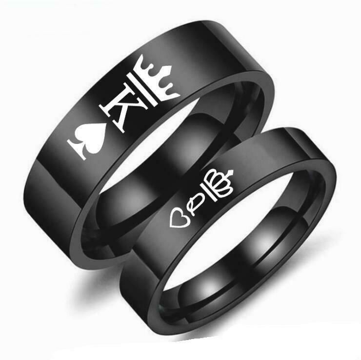 4/8mm Black King Queen Stainless Steel Couple Rings Crown Gift