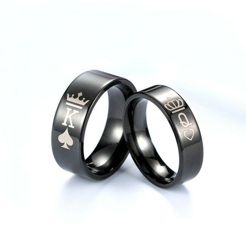 4/8mm Black King Queen Stainless Steel Couple Rings Crown Gift