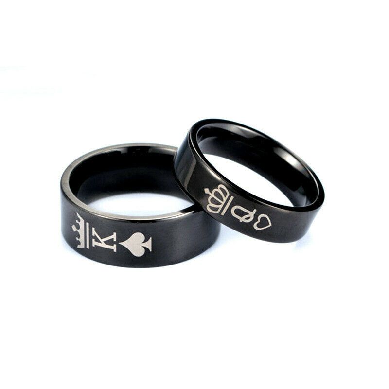 4/8mm Black King Queen Stainless Steel Couple Rings Crown Gift