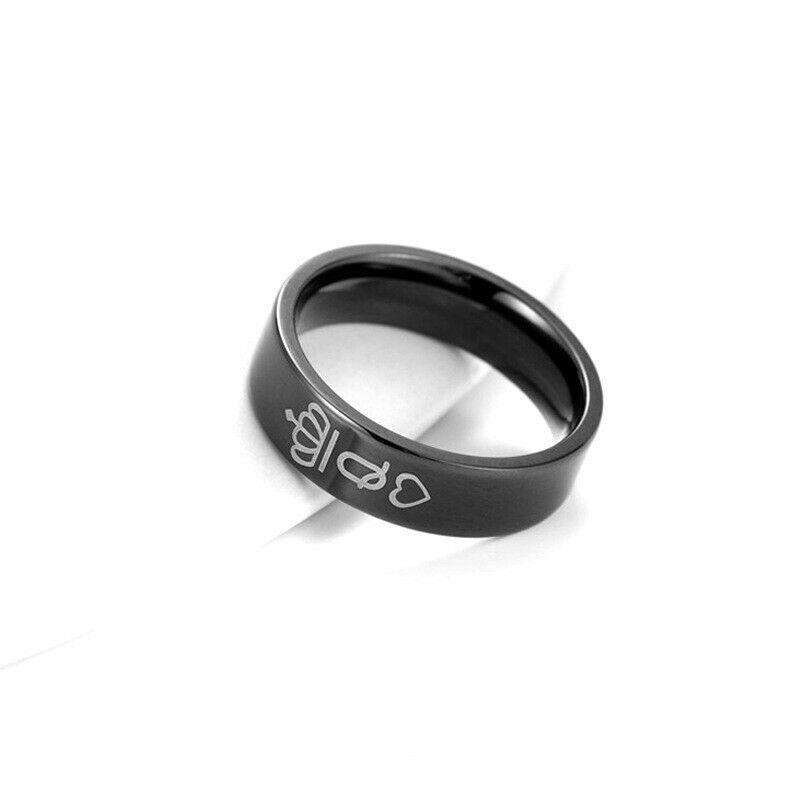 4/8mm Black King Queen Stainless Steel Couple Rings Crown Gift