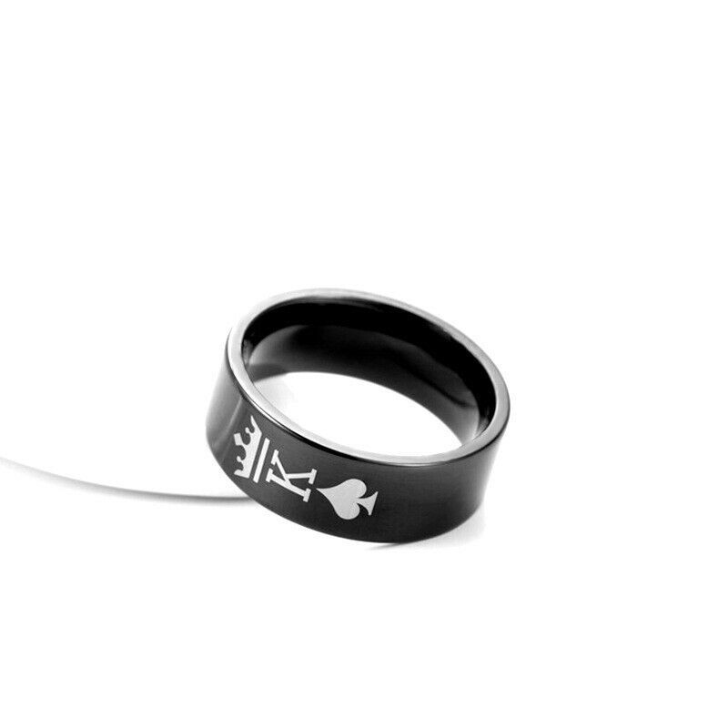 4/8mm Black King Queen Stainless Steel Couple Rings Crown Gift
