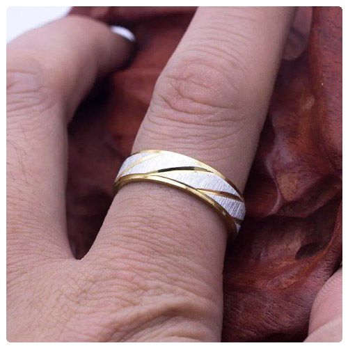 6mm Textured Silver Gold Titanium Steel Wedding Band